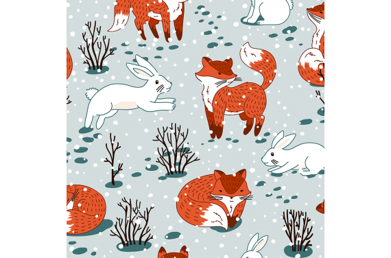 Cute foxes and bunny winter 1