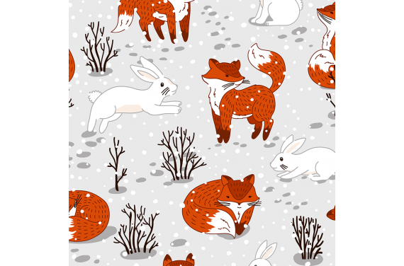 Cute foxes and bunny winter 2 tkanina