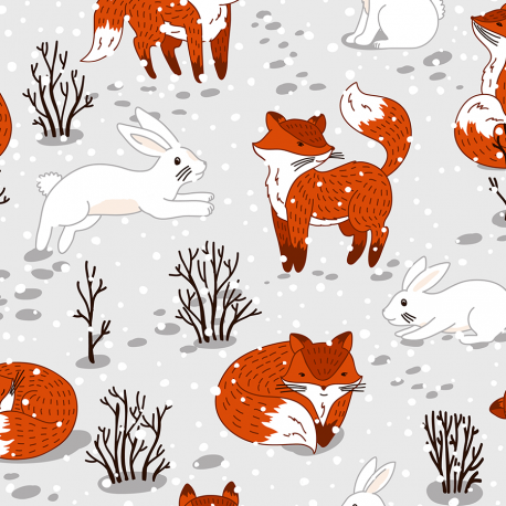 Cute foxes and bunny winter 2 tkanina