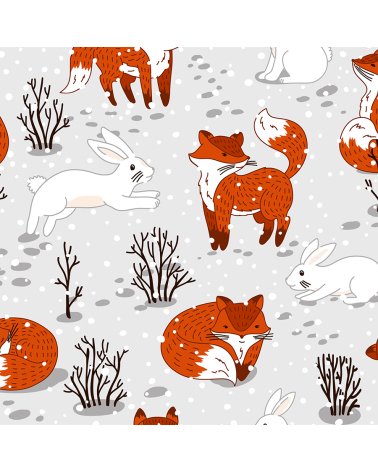 Cute foxes and bunny winter 2 fabric