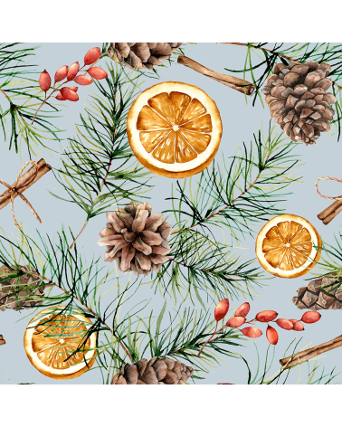 Blue citrus christmas tkanina