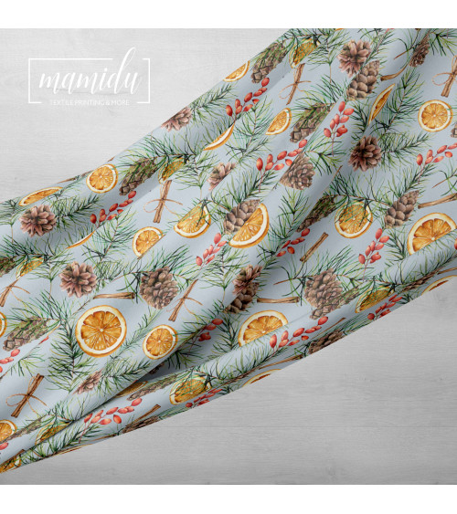 Blue citrus christmas tkanina