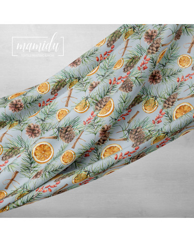 Blue citrus christmas tkanina