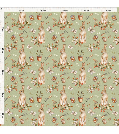 Olive bunnies tkanina