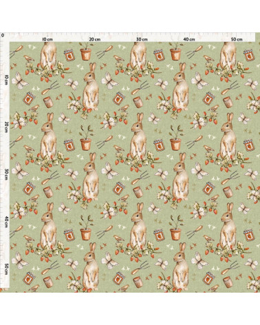 Olive bunnies tkanina