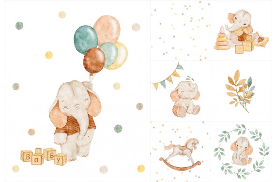 A set for a blanket + 6 pillows Baby Elephants