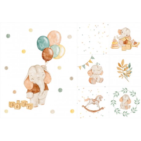 A set for a blanket + 6 pillows Baby Elephants
