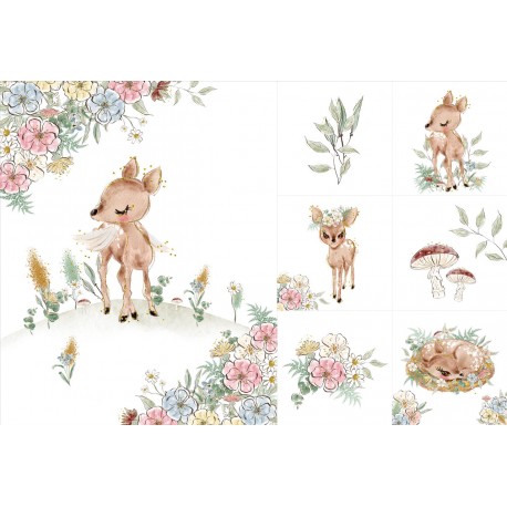 Ein Set für eine Decke + 6 Kissen Deer and flowers