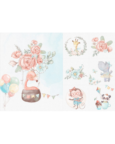 A set for a blanket + 6 pillows Sweet animals 1