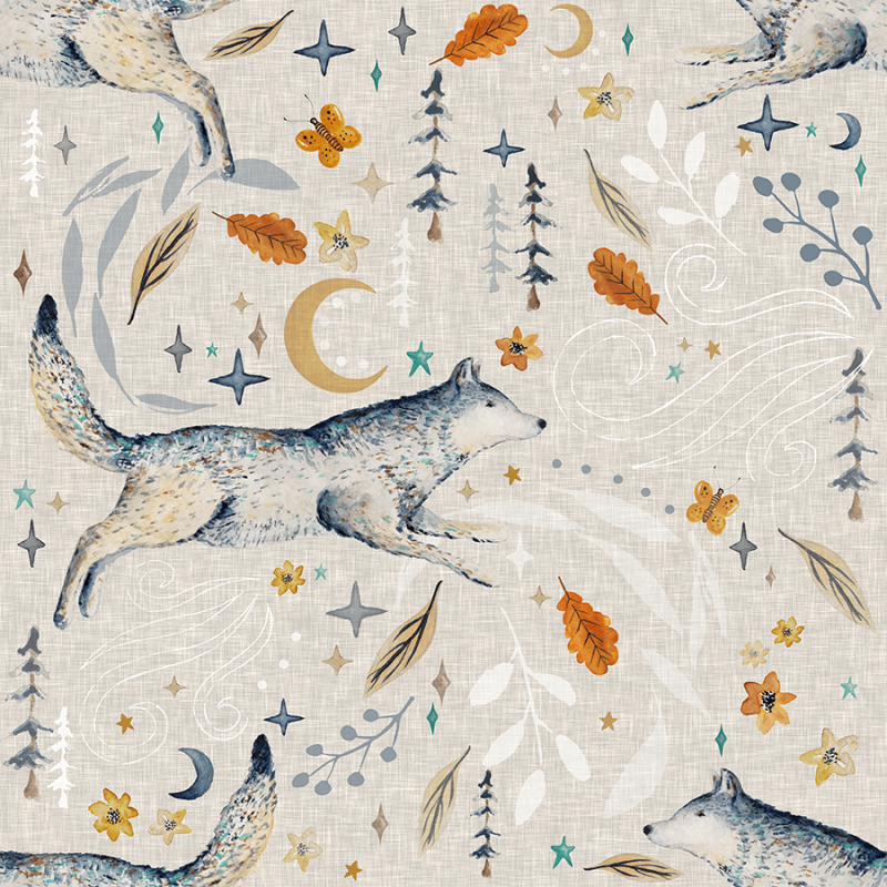 Yellow wolf 2 tkanina