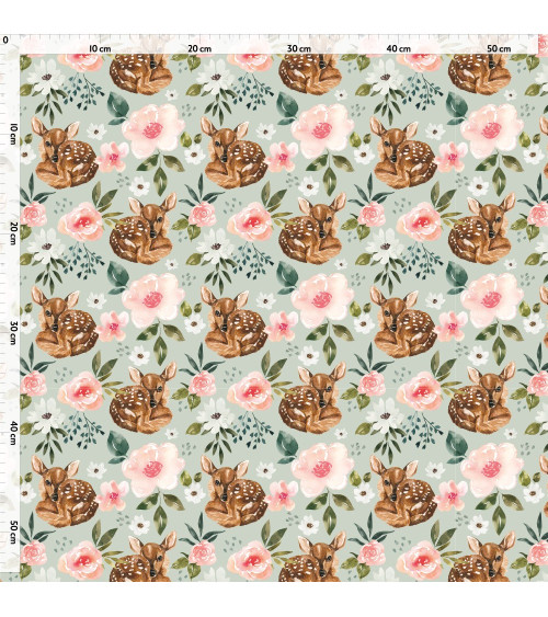 Dear and flowers 6 tkanina