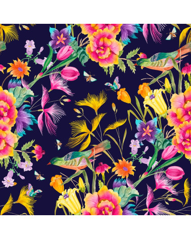 Polyester "Summer flowers on white"