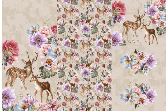 Panel for sleeping bag Deer & flowers