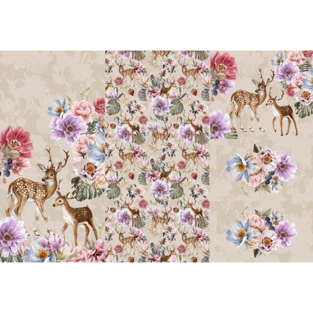 Panel for sleeping bag Deer & flowers
