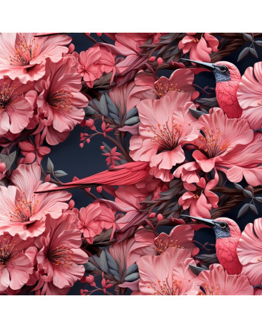 Red bird & flowers 01