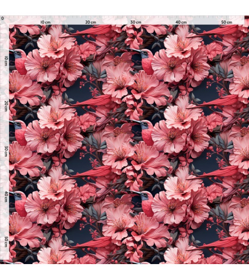 Red bird & flowers 01