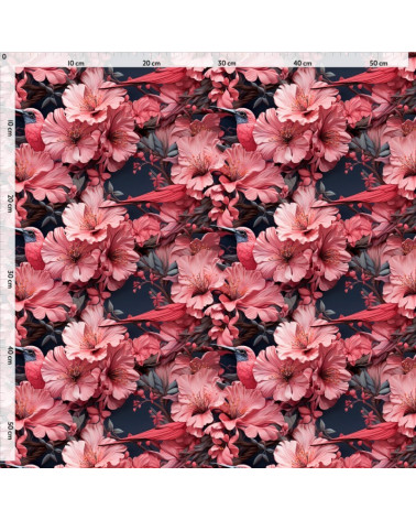 Red bird & flowers 01