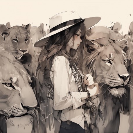 Woman with lions