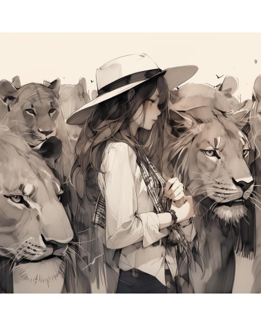 Woman with lions