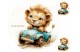 Lion in blue car + FREE pillow panel