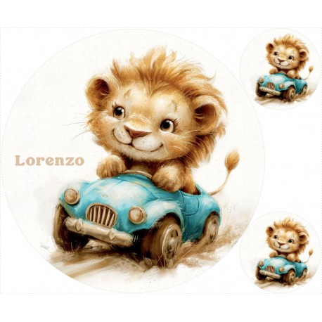 Lion in blue car + FREE pillow panel