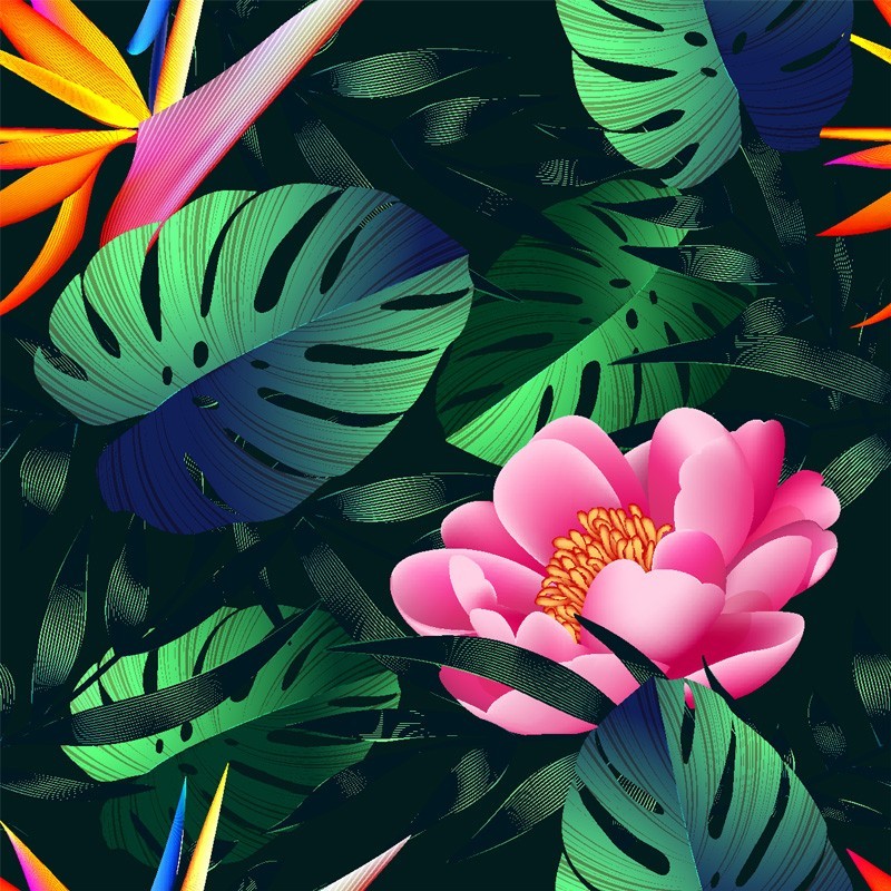 Poliester Monstera z kwiatami 2