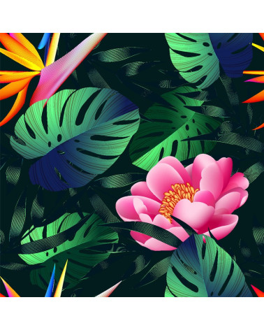 Poliester Monstera z kwiatami 2