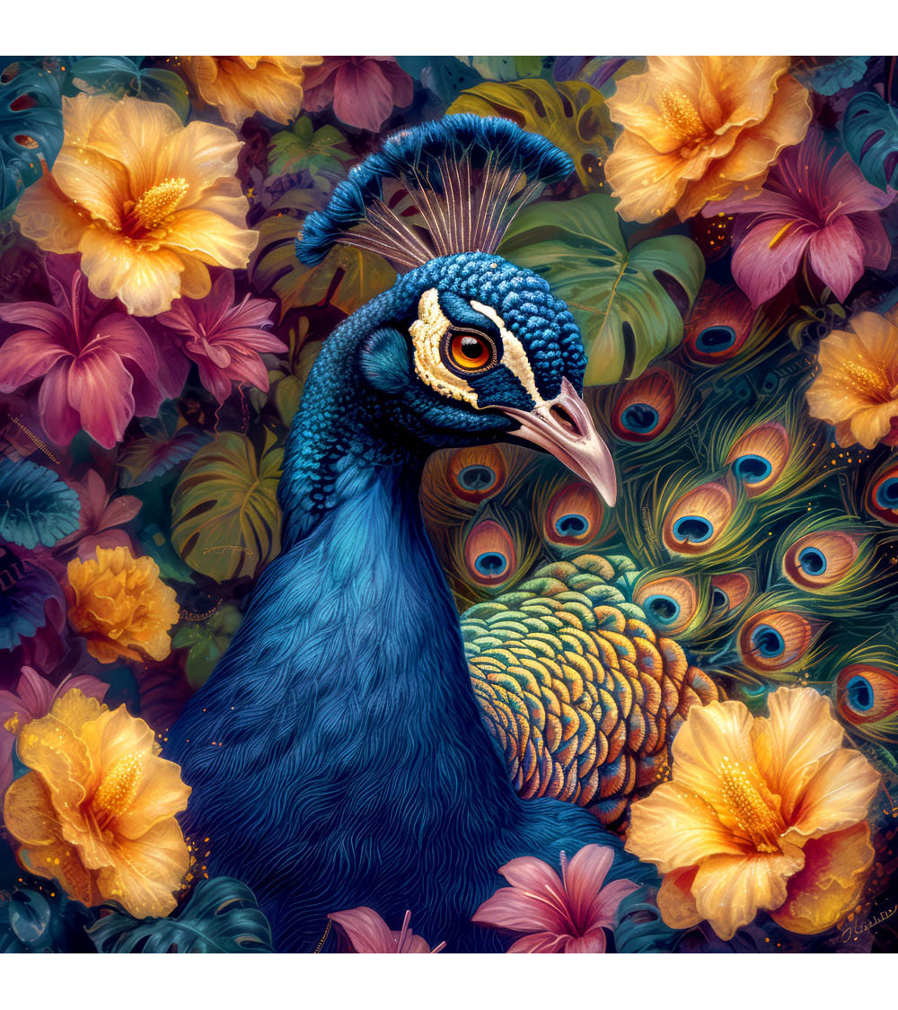 Peacock & flowers 01