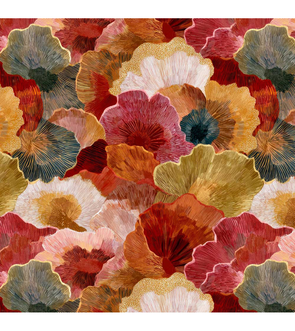 Autumn blooms 01 – tkanina w maki, druk na metry | Mamidu