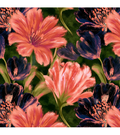 Coral bloom 01 – coral floral fabric | Mamidu