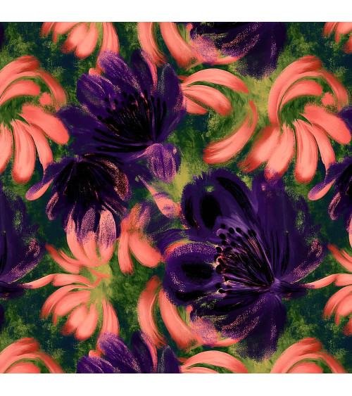 Coral bloom 03 – coral and plum florals | Mamidu