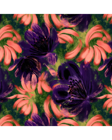Coral bloom 03 – coral and plum florals | Mamidu