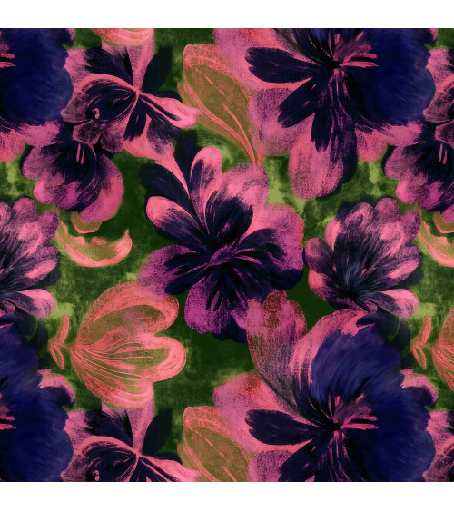 Purple bloom 08 – dark florals on olive | Mamidu
