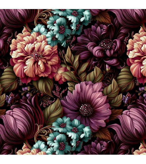 Velvet bloom 02 – dark bouquet fabric | Mamidu