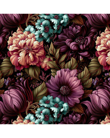 Velvet bloom 02 – dark bouquet fabric | Mamidu