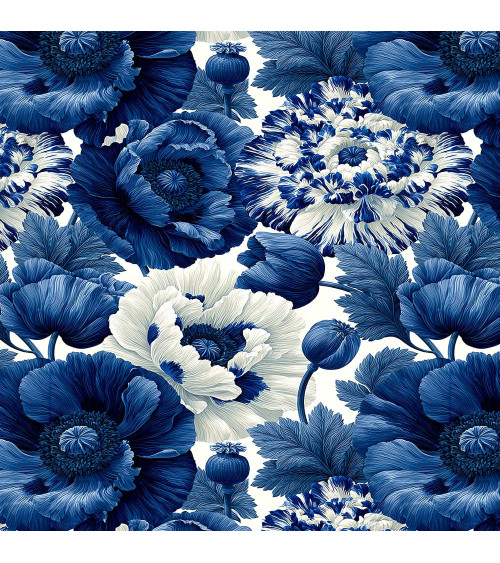 Blue poppy 01 – blue poppy floral fabric | Mamidu