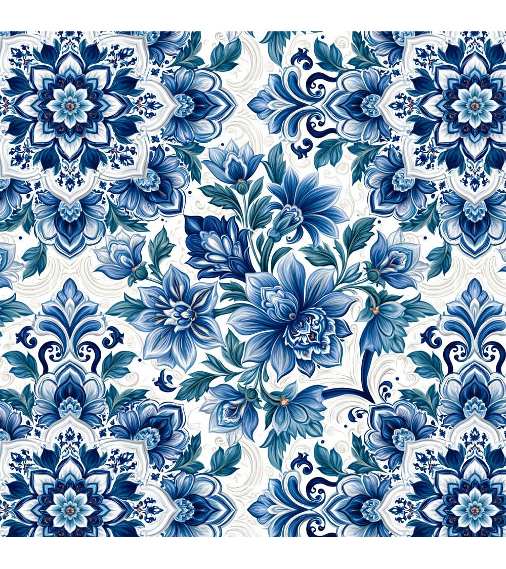 Delft floral 01 – delft blue floral fabric | Mamidu