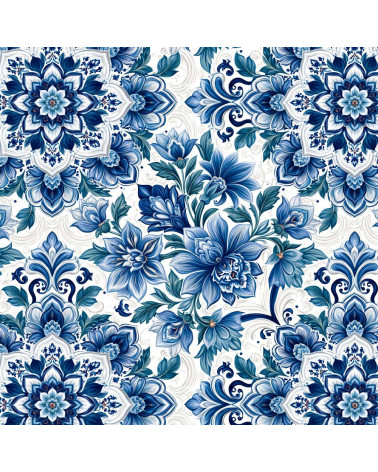 Delft floral 01 – delft blue floral fabric | Mamidu