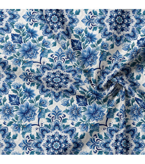 Delft floral 01 – delft blue floral fabric | Mamidu