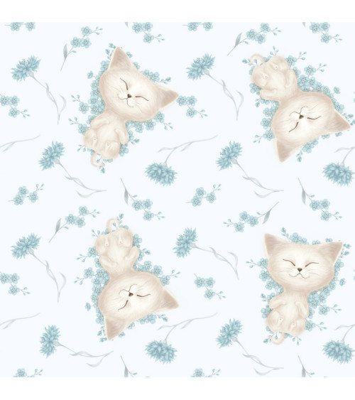 Cats on flowers  fabric