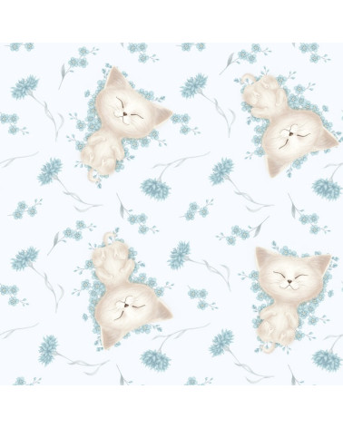 Cats on flowers  fabric