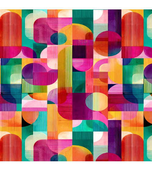 Retro geo 01 – bright retro geometric fabric | Mamidu
