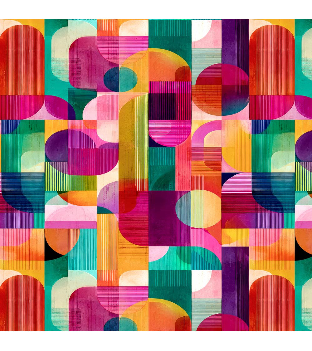 Retro geo 01 – bright retro geometric fabric | Mamidu