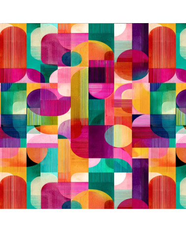 Retro geo 01 – bright retro geometric fabric | Mamidu