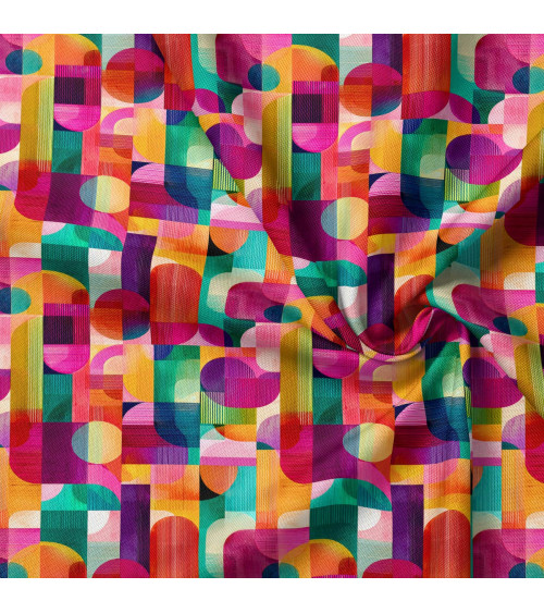 Retro geo 01 – bright retro geometric fabric | Mamidu