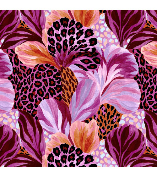 Wild bloom 01 – Blüten mit Leopard, Magenta | Mamidu