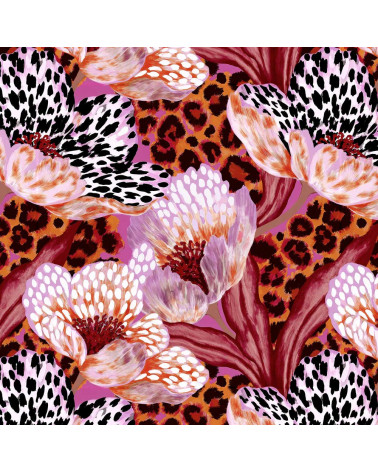 Wild bloom 02 – pink leopard floral fabric | Mamidu