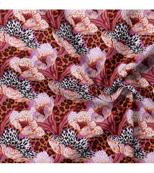 Wild bloom 02 – pink leopard floral fabric | Mamidu