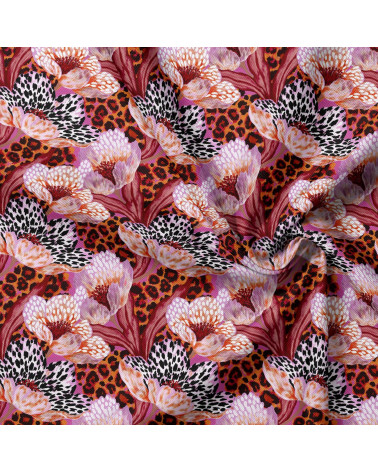 Wild bloom 02 – pink leopard floral fabric | Mamidu