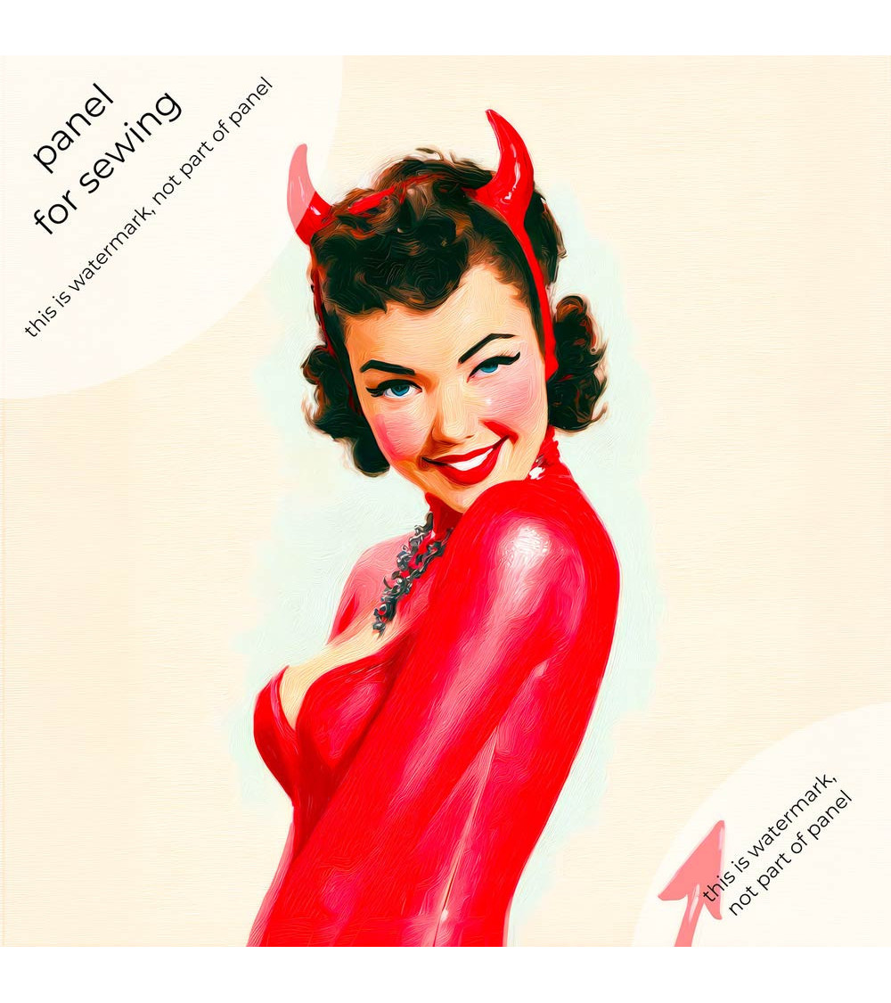 Devil Pinup 01 – retro devil pin-up fabric panel | Mamidu